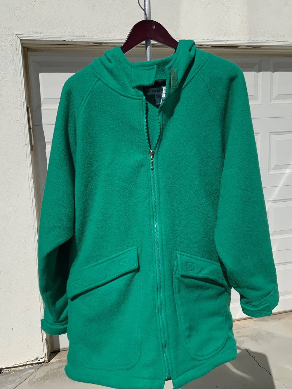 Women's Green Fleece Utility Jacket with Hood